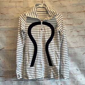 Lululemon Jacket Womens 4 In Stride Jacket Striped Black White Loge Hoodie Zip